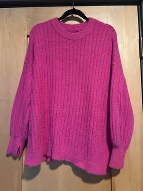 aerie Bright Fuchsia Ribbed Crewneck Sweater